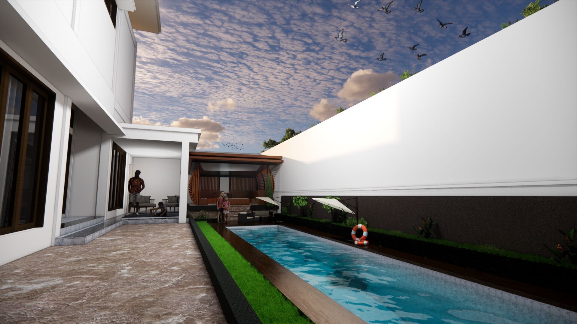 Modern Two-Story House Design with Private Swimming Pool 3D print model_14
