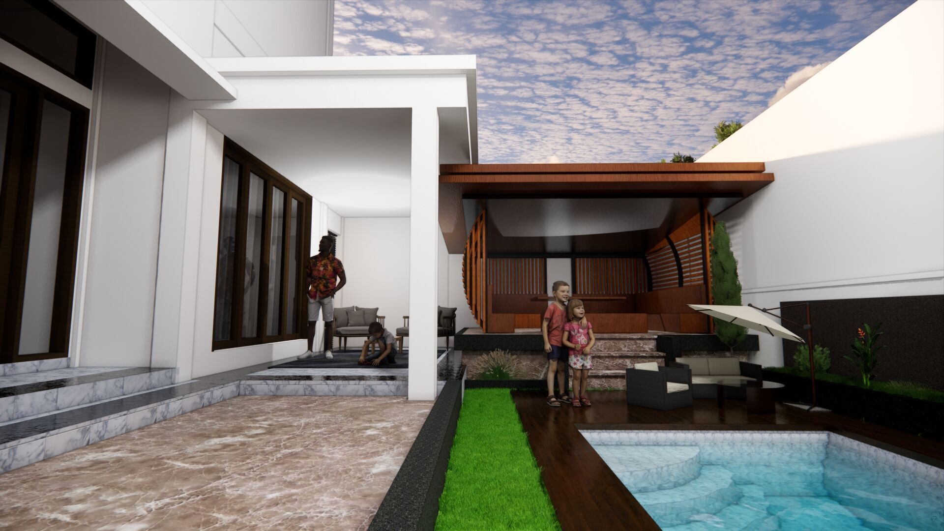 Modern Two-Story House Design with Private Swimming Pool 3D print model_15