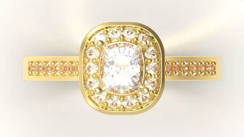 Halo Cushion-Cut Gold Ring 3D print model