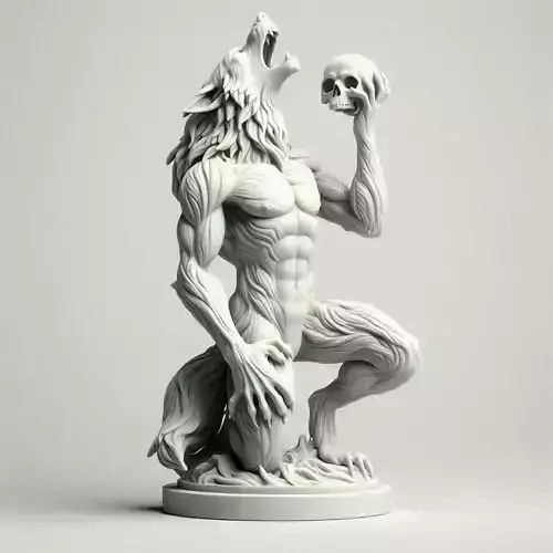 547  Ivory Werewolf Howling with Skull  3D Model