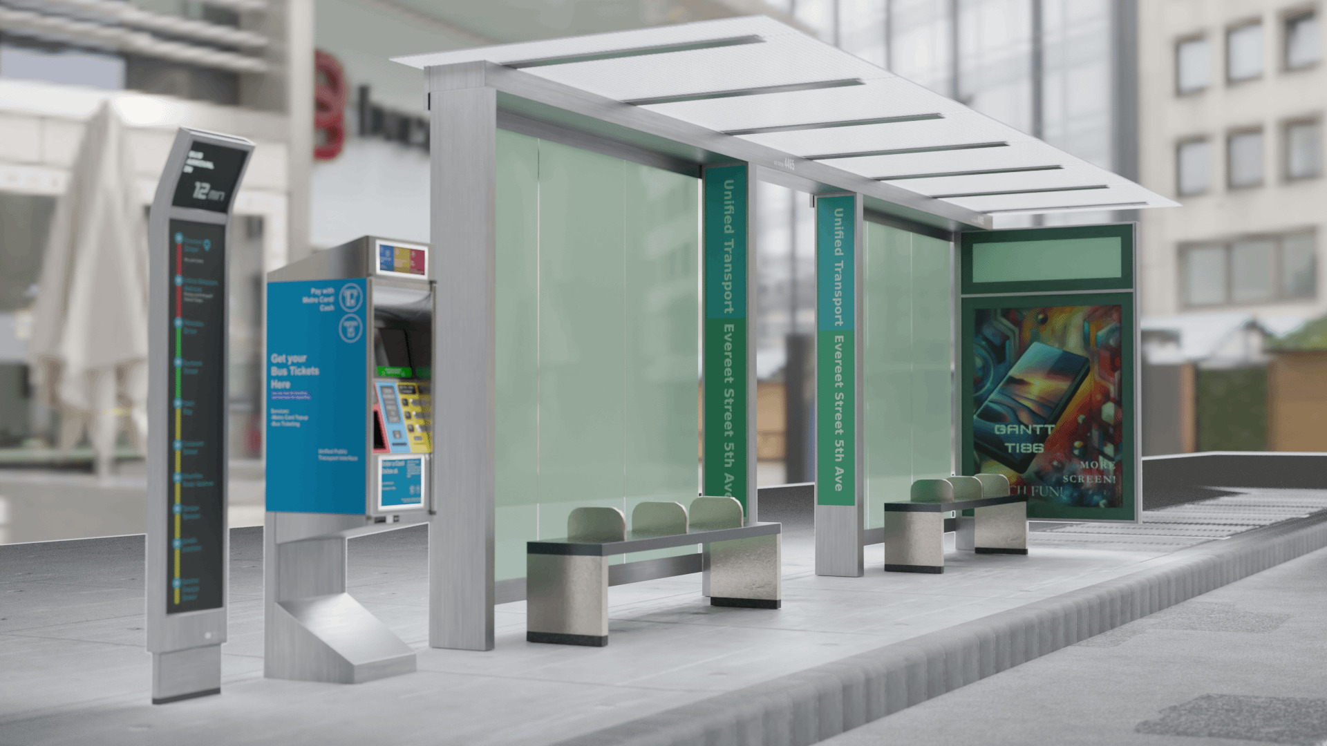 Bus Stop Low-poly 3D model_6