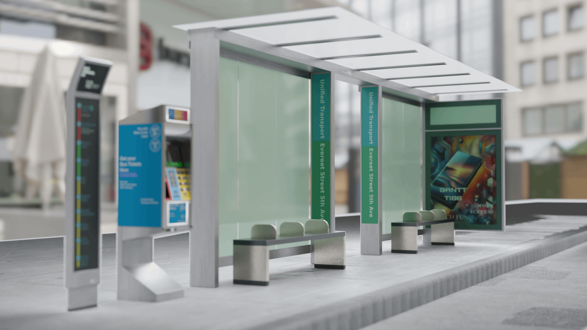 Bus Stop Low-poly 3D model_2