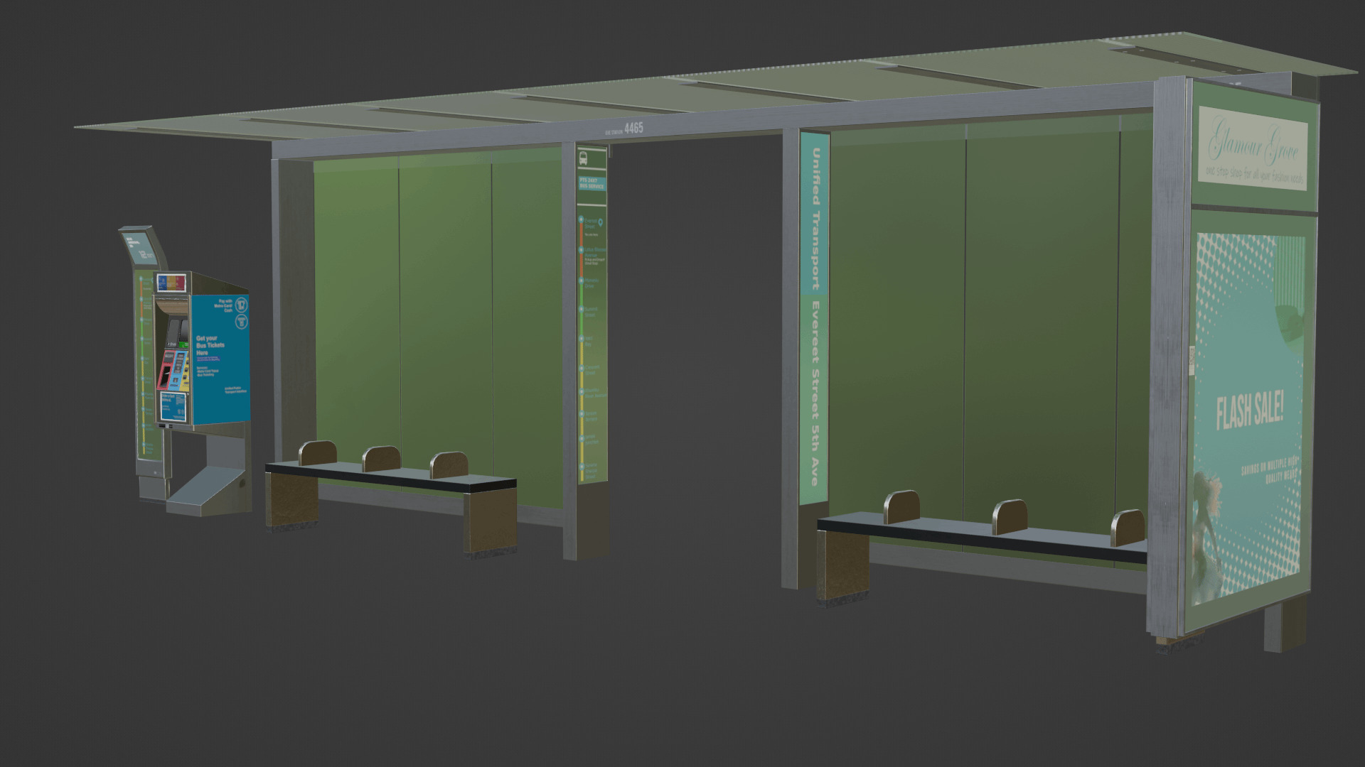 Bus Stop Low-poly 3D model_9