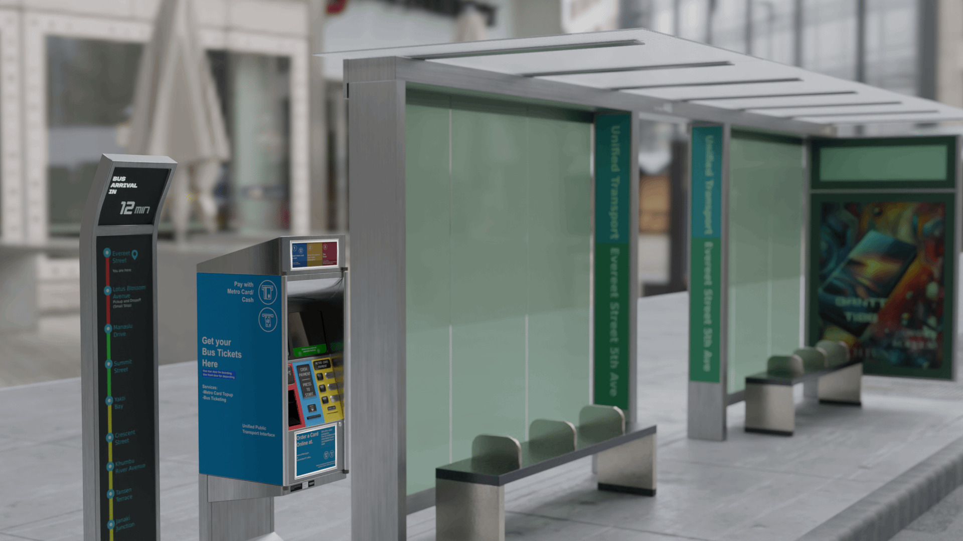 Bus Stop Low-poly 3D model_5