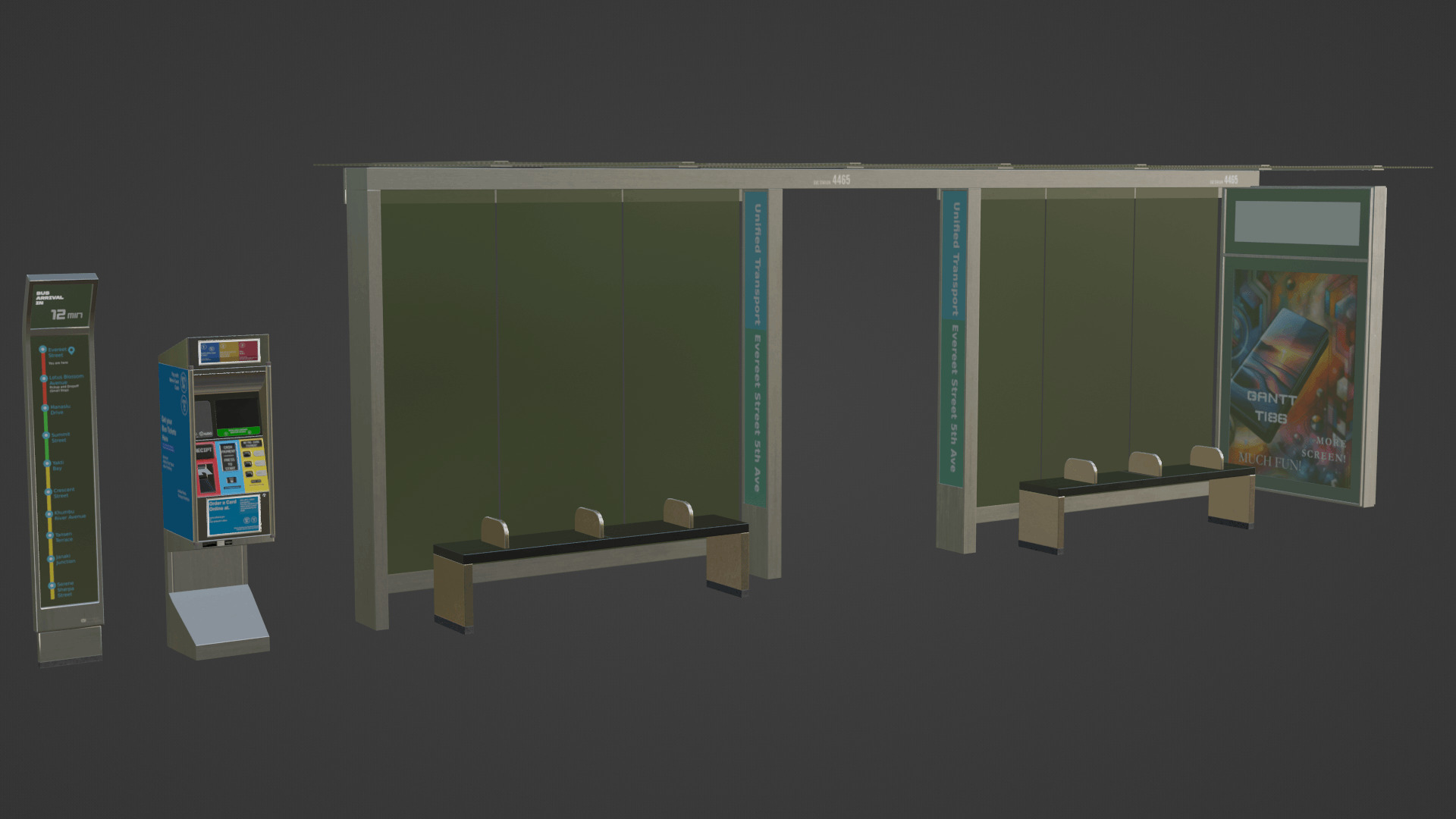 Bus Stop Low-poly 3D model_10