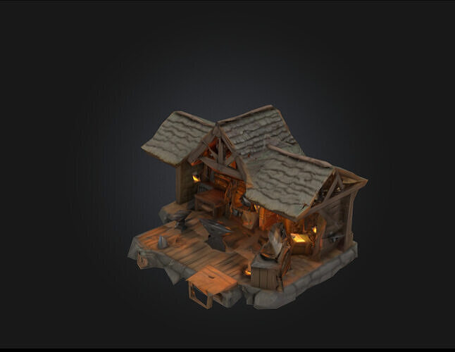 Stylized Medieval Blacksmith Workshop 3D Model Low-poly 3D model
