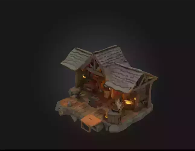 Stylized Medieval Blacksmith Workshop 3D Model