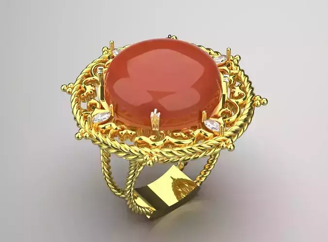 Solid Gold Ring with Agate jr00149 3D print model