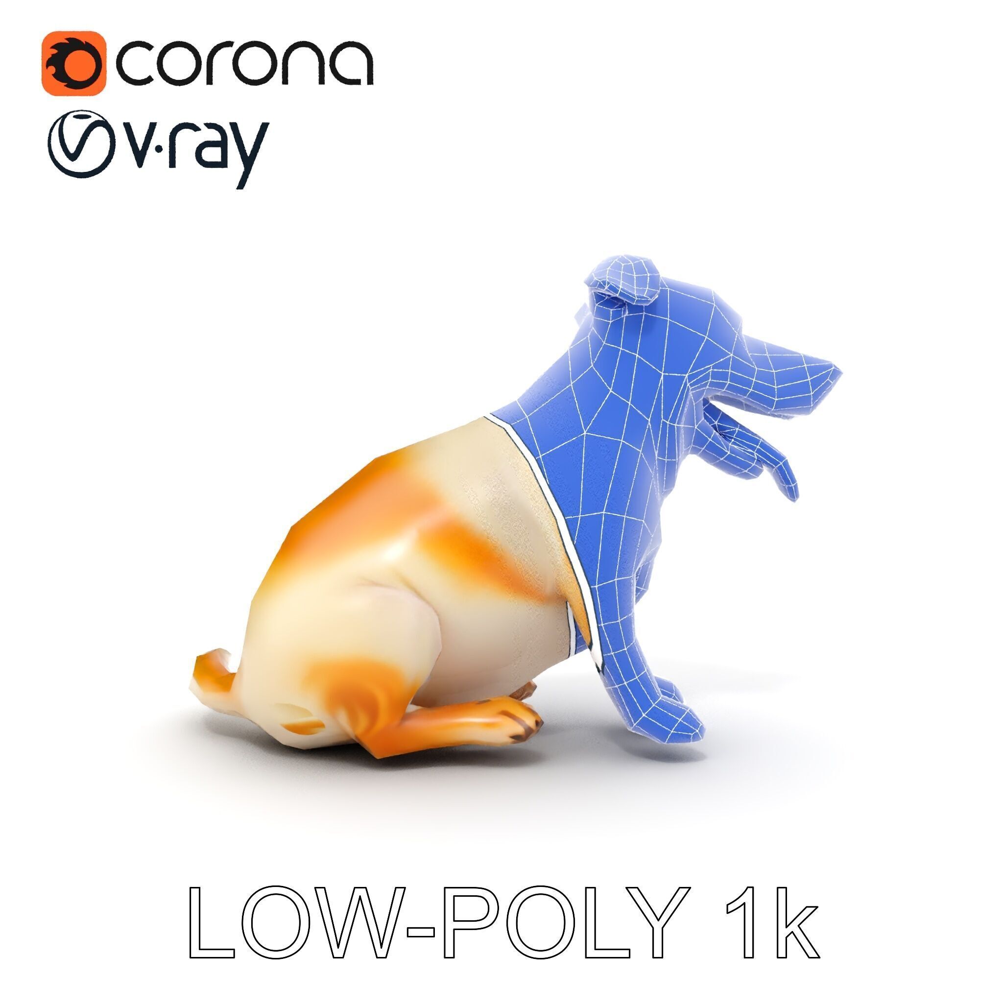 Sitting Dog Model Pack for Animation and Games Low-poly 3D model_28