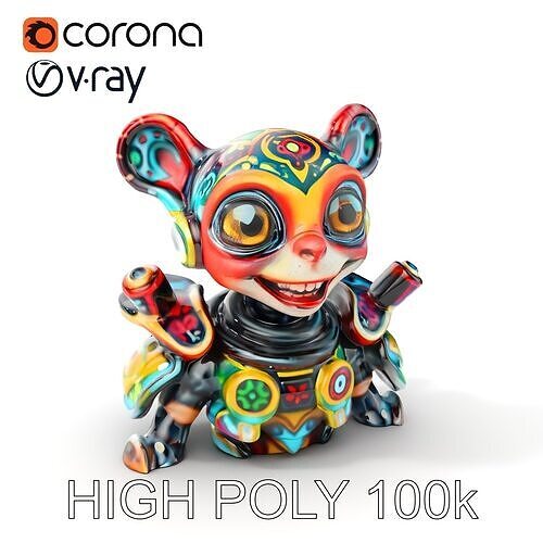Colorful Robotic Fantasy Creature Model Pack Low-poly 3D model