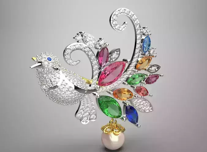 White Gold Diamond and Rainbow Stone Brooch sj0013