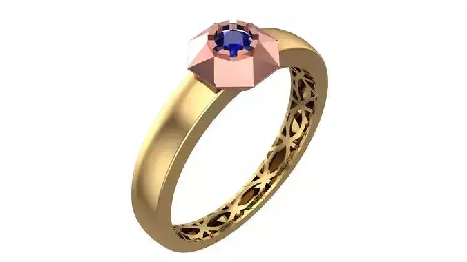 Elegant Geometric Gold Ring with Blue Gemstone - Piece No-1