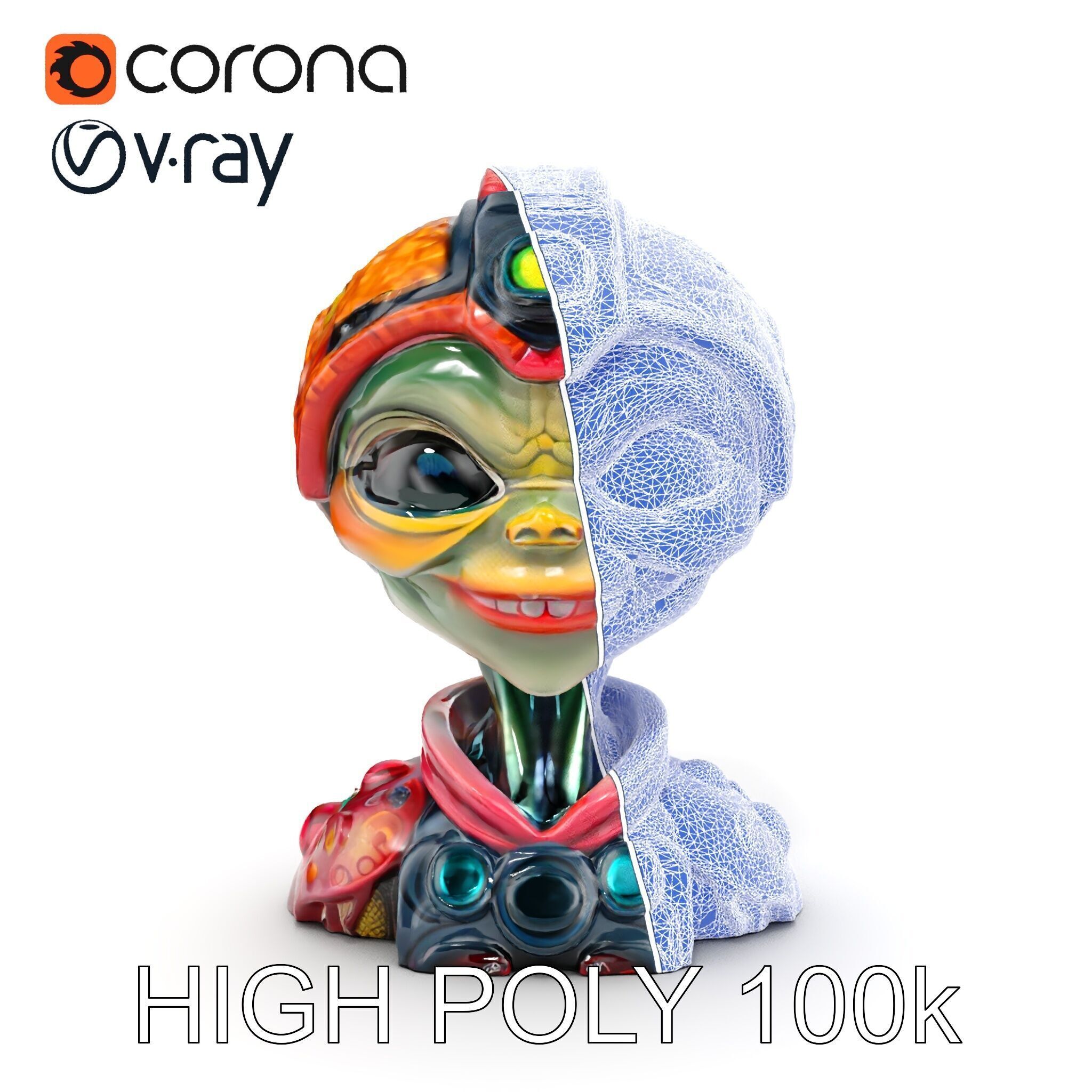 Alien Character Model Pack with Futuristic Helmet Low-poly 3D model_6