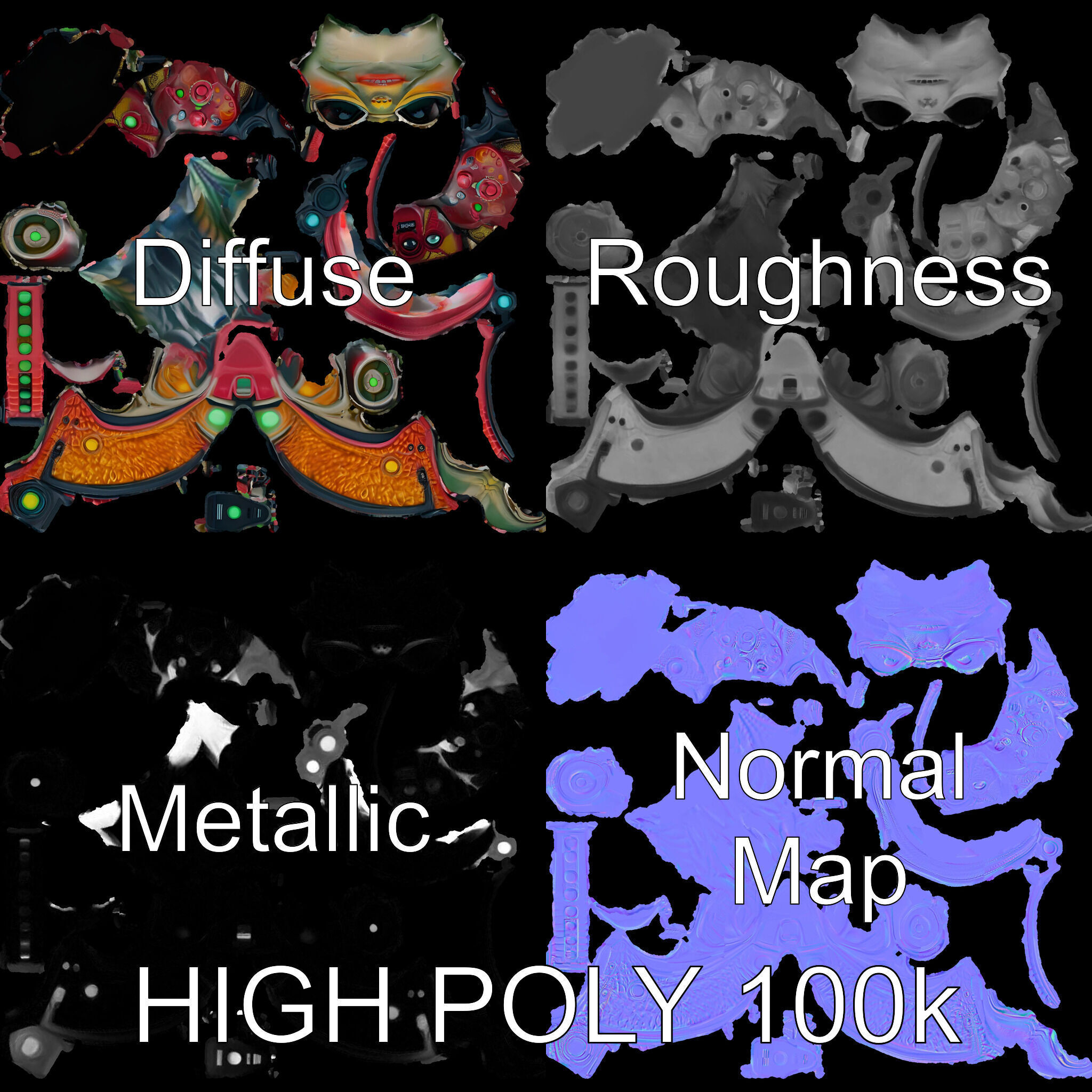 Alien Character Model Pack with Futuristic Helmet Low-poly 3D model_3