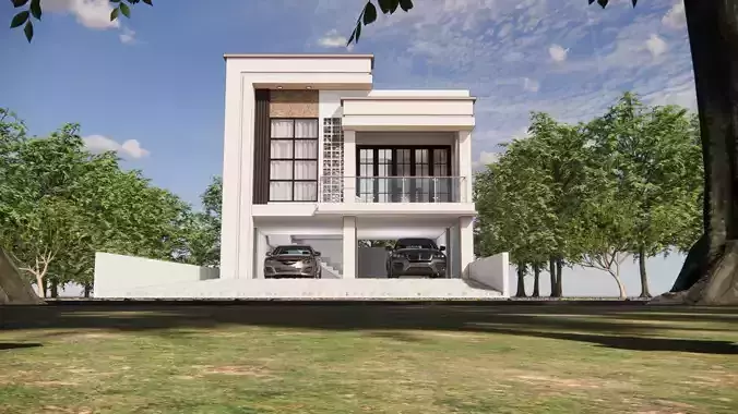 Modern 2-Story House Design with Basement and Double Garage
