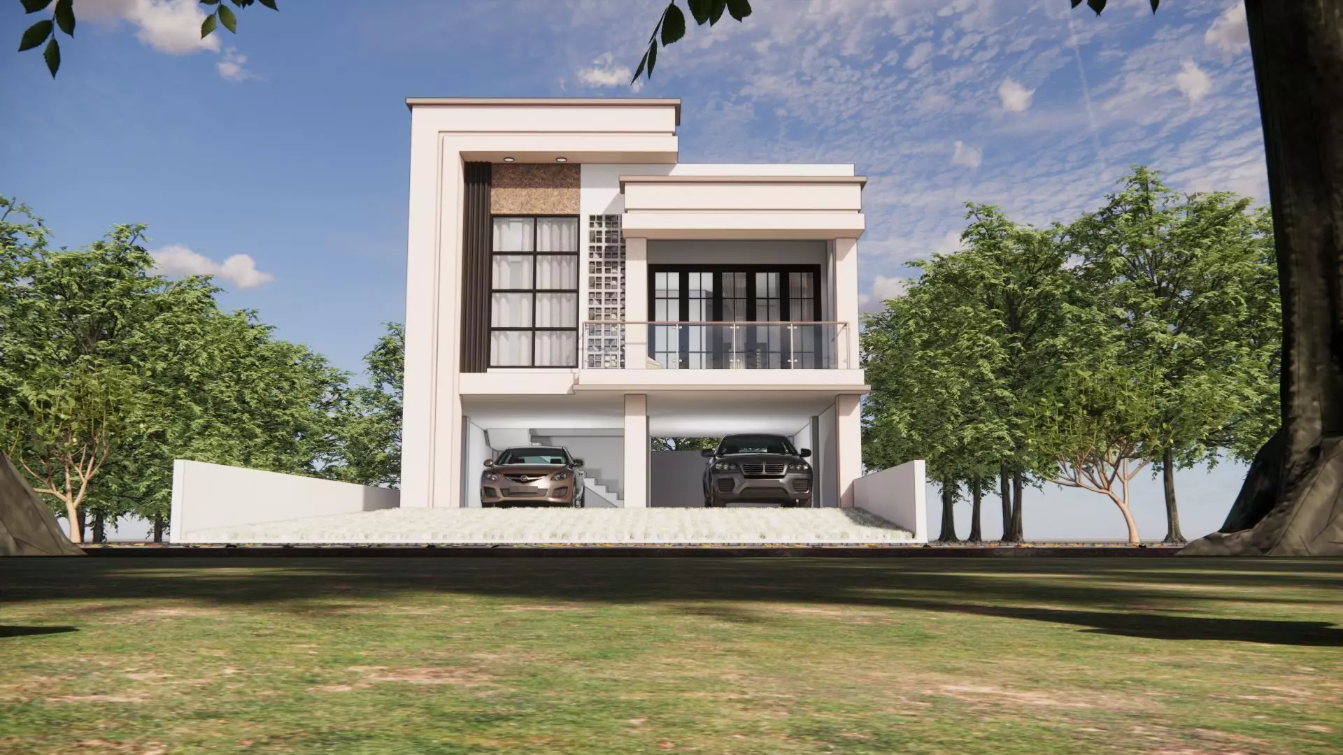 Modern 2-Story House Design with Basement and Double Garage 3D print model