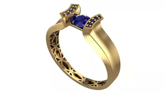 Elegant Geometric Gold Ring with Blue Gemstone - Piece No-2