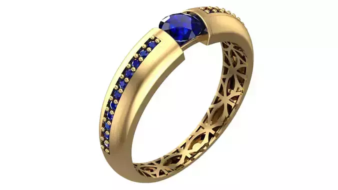 Elegant Geometric Gold Ring with Blue Gemstone - Piece No-3