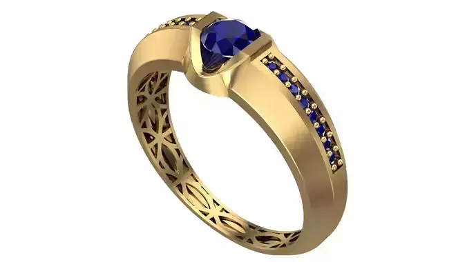 Elegant Geometric Gold Ring with Blue Gemstone - Piece No-4