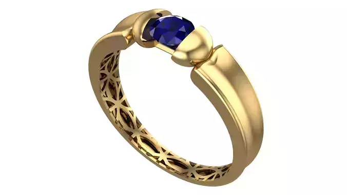 Elegant Geometric Gold Ring with Blue Gemstone - Piece No-5