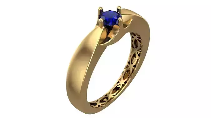 Elegant Geometric Gold Ring with Blue Gemstone - Piece No-6