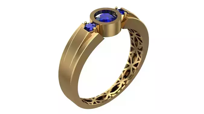 Elegant Geometric Gold Ring with Blue Gemstone - Piece No-7