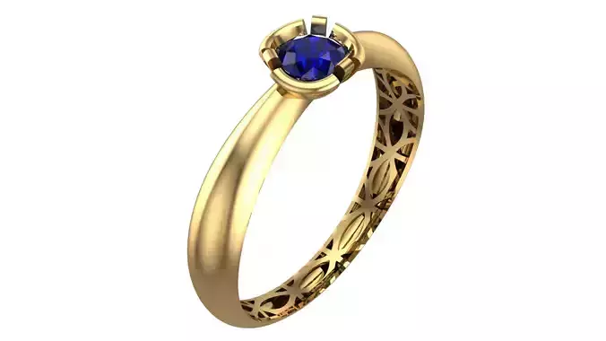 Elegant Geometric Gold Ring with Blue Gemstone - Piece No-8