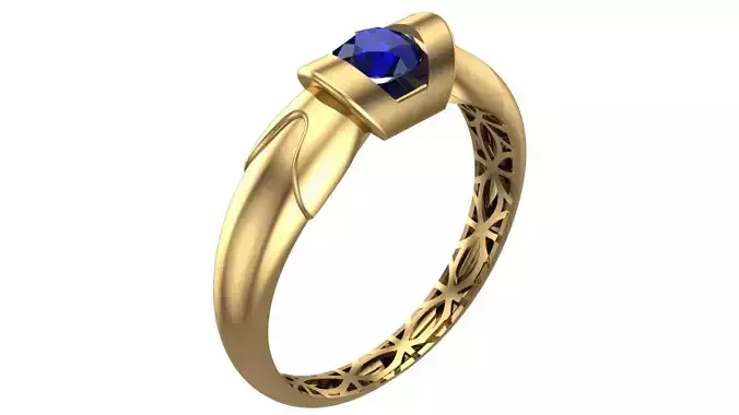 Elegant Geometric Gold Ring with Blue Gemstone - Piece No-9