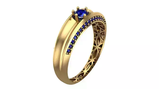 Elegant Geometric Gold Ring with Blue Gemstone - Piece No-10