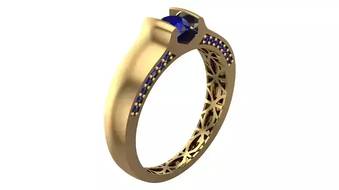 Elegant Geometric Gold Ring with Blue Gemstone - Piece No-11
