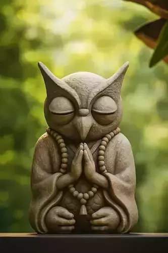 Meditating Owl Monk Statue Zen Inspired Stylized 3D Model Low-poly 3D model