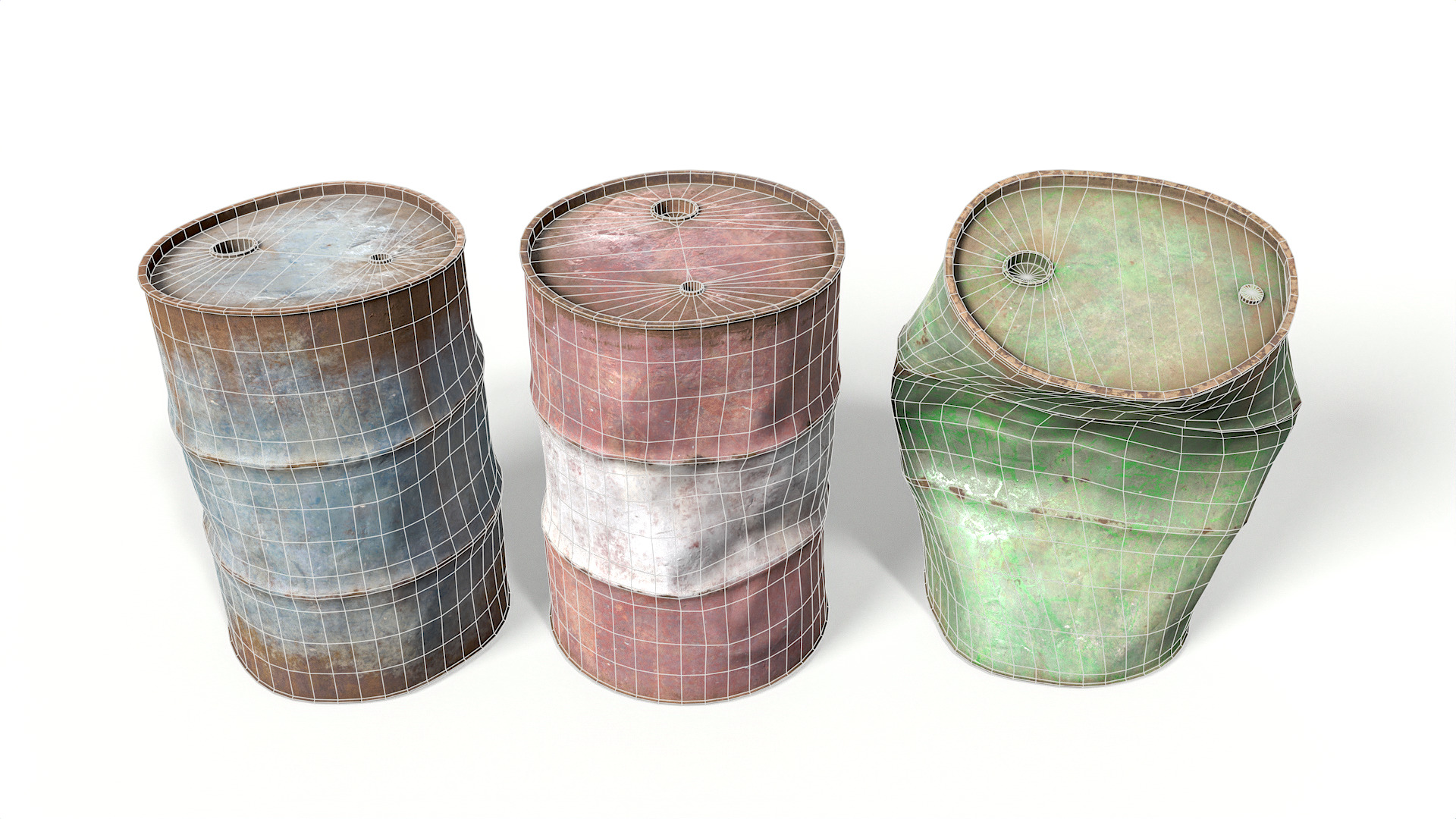 Metal Barrels Low-poly 3D model_9