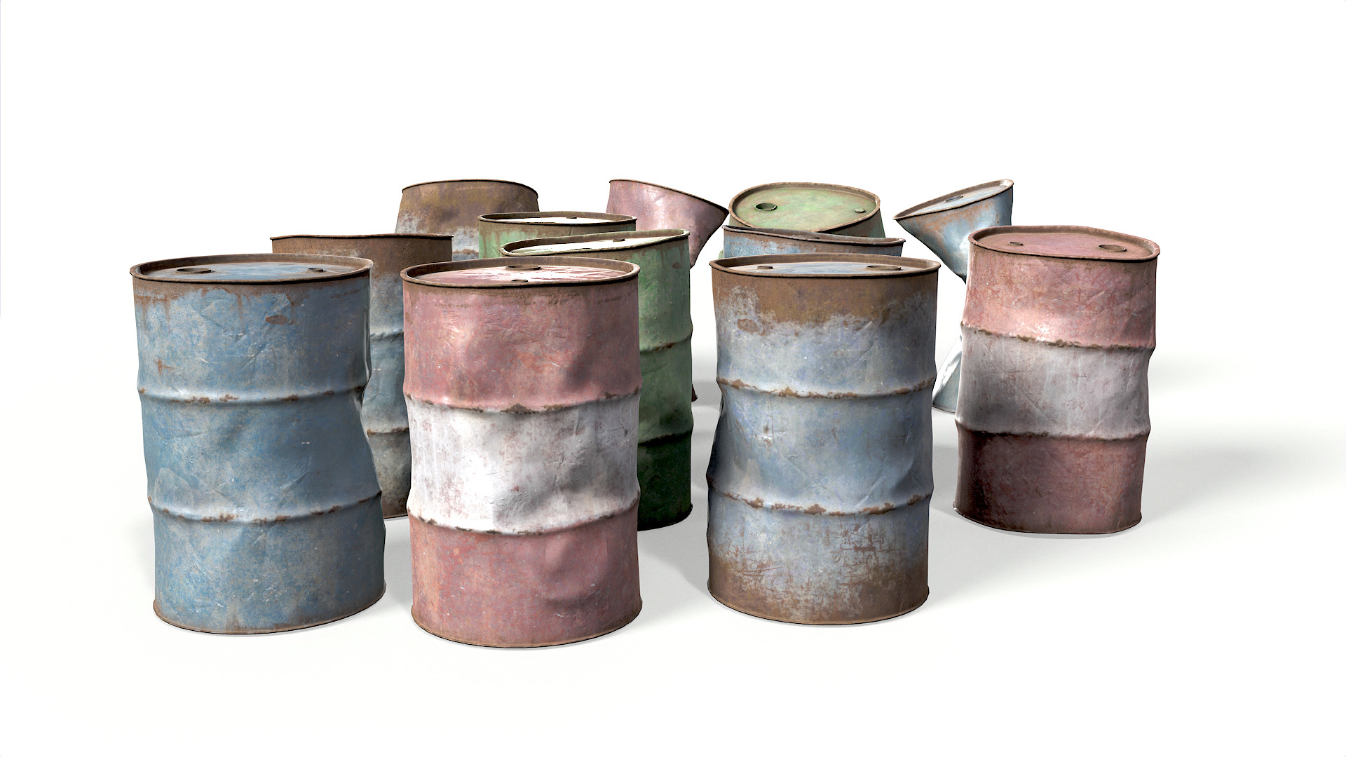 Metal Barrels Low-poly 3D model_8