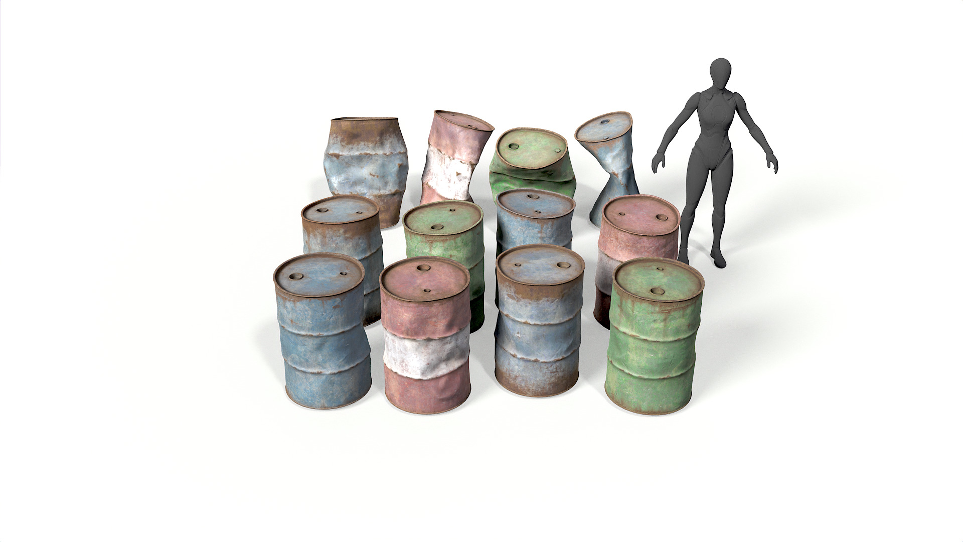 Metal Barrels Low-poly 3D model_6