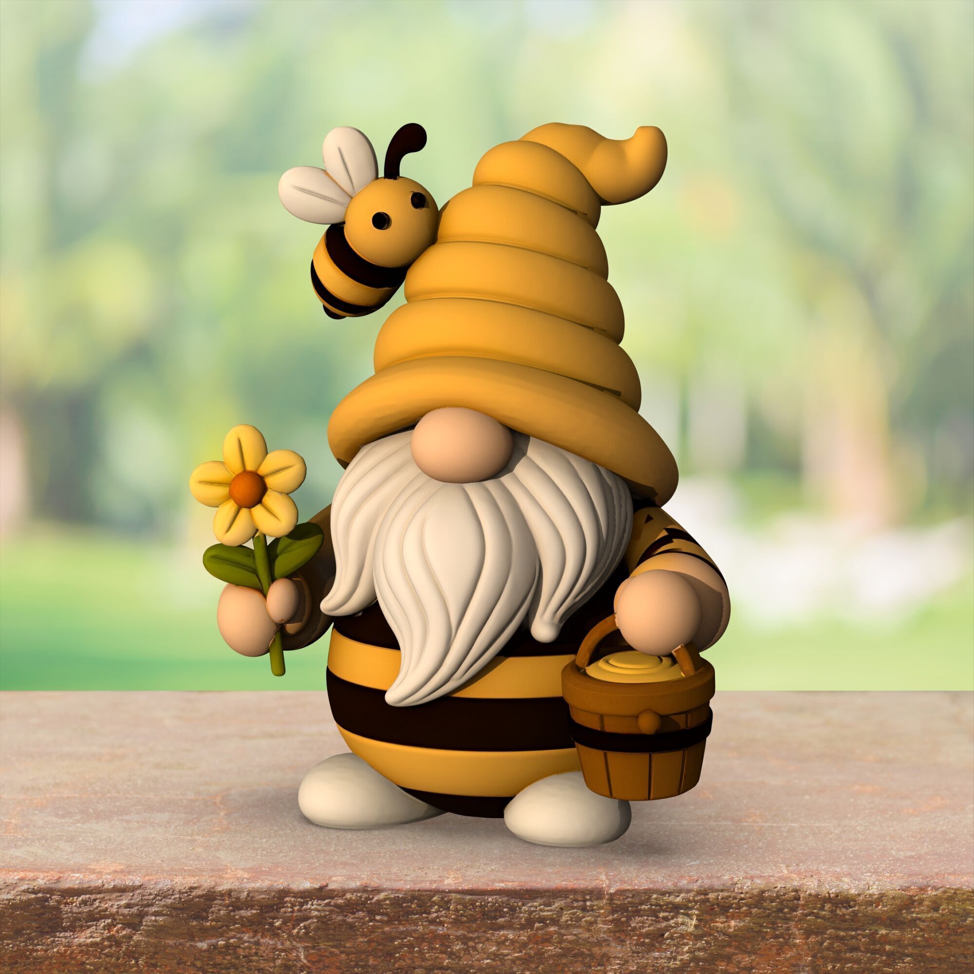 Bee Gnome Figures  3 pcs  Cute Garden Decor Gnome Set 3D print model_4