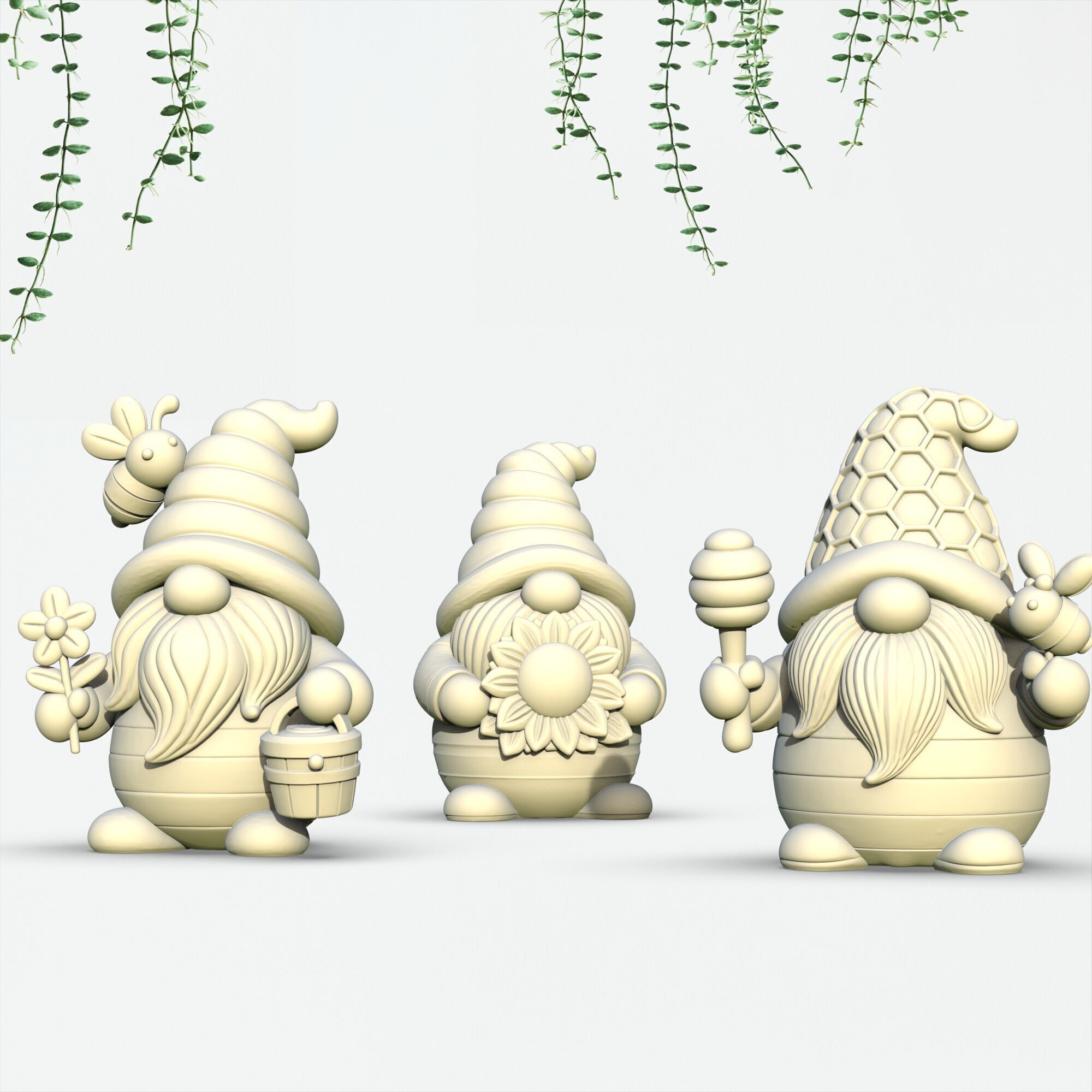 Bee Gnome Figures  3 pcs  Cute Garden Decor Gnome Set 3D print model_7