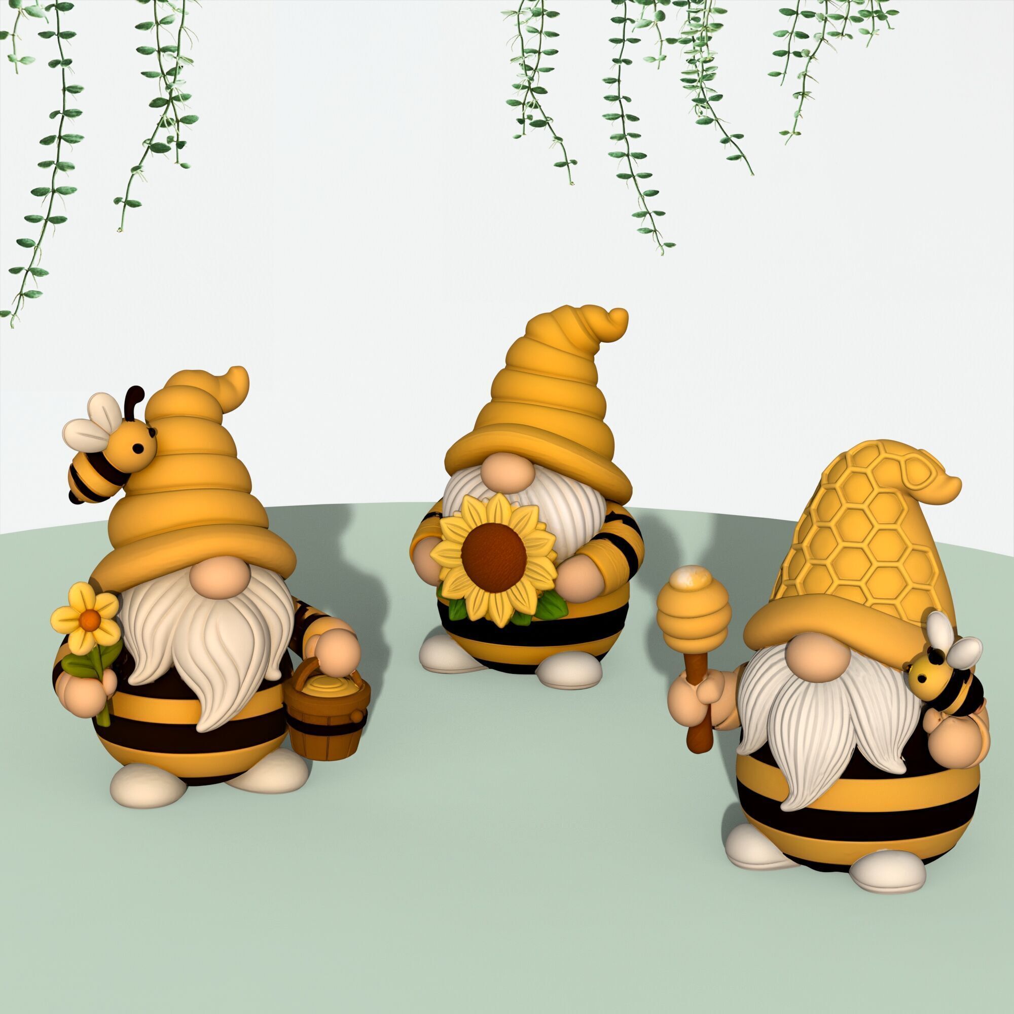Bee Gnome Figures  3 pcs  Cute Garden Decor Gnome Set 3D print model_2