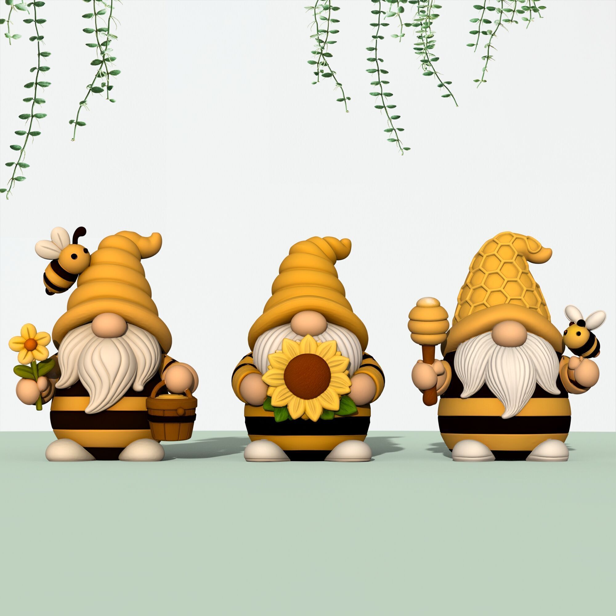 Bee Gnome Figures  3 pcs  Cute Garden Decor Gnome Set 3D print model_3