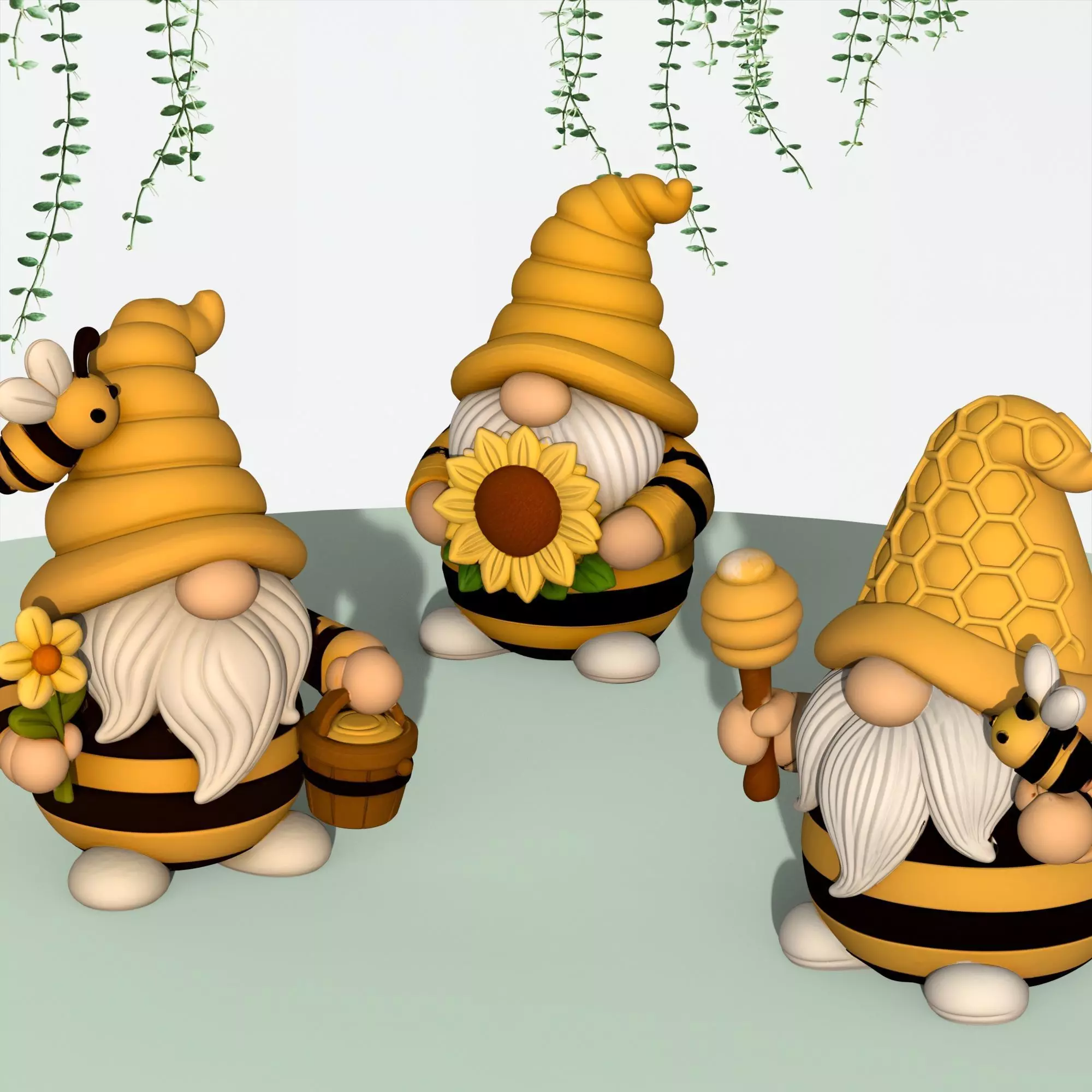 Bee Gnome Figures  3 pcs  Cute Garden Decor Gnome Set 3D print model_0