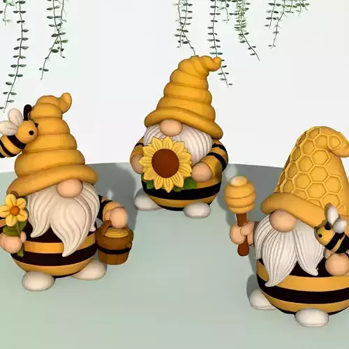 Bee Gnome Figures  3 pcs  Cute Garden Decor Gnome Set 3D print model