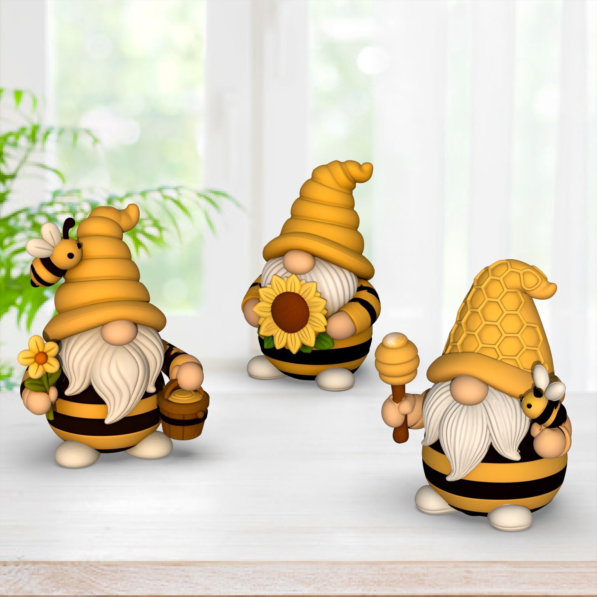Bee Gnome Figures  3 pcs  Cute Garden Decor Gnome Set 3D print model_8