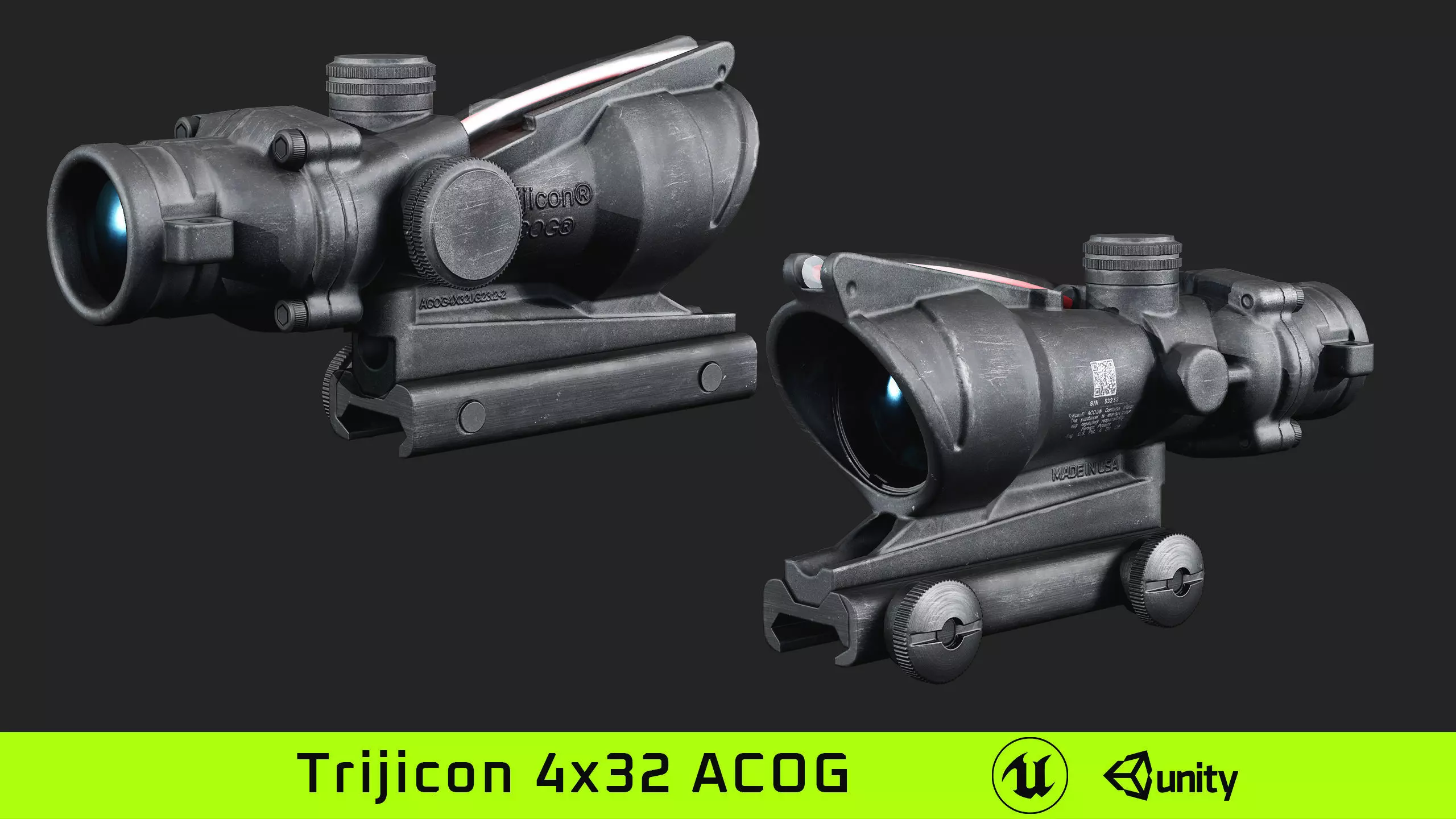Trijicon 4x32 ACOG  Low-poly 3D model_0