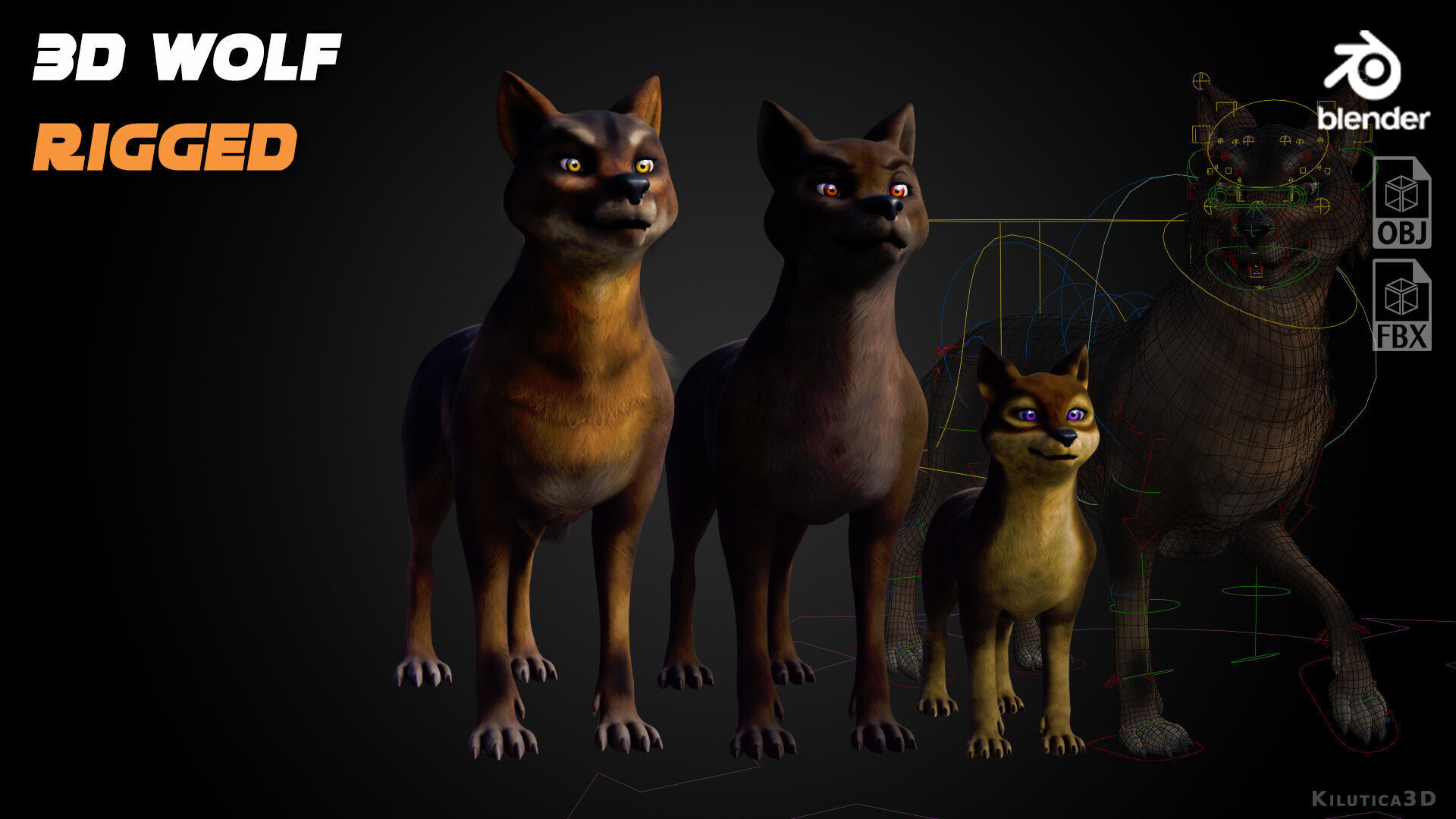 Wolf Prime - Rigged Cartoon-Realistic 3D Model Pack for Blender Low-poly 3D model_2