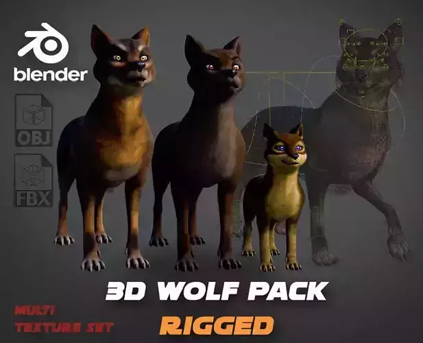 Wolf Prime - Rigged Cartoon-Realistic 3D Model Pack for Blender