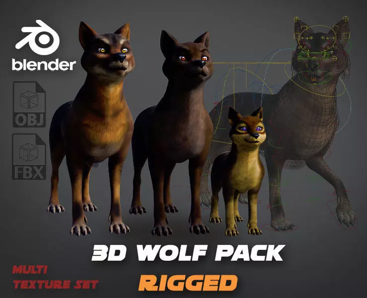 Wolf Prime - Rigged Cartoon-Realistic 3D Model Pack for Blender Low-poly 3D model_0