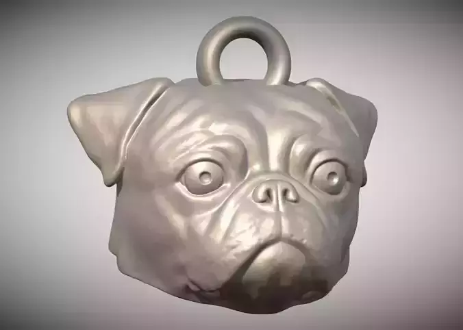 Pug head key ring 3D model ready for 3D printing