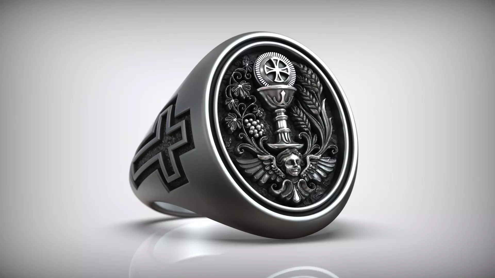 Holy Communion Eucharist Chalice Cross Ring 3D print model