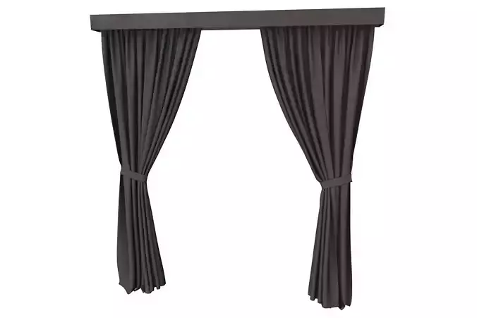 Dark Grey Window Curtains with Tie Backs 3D model