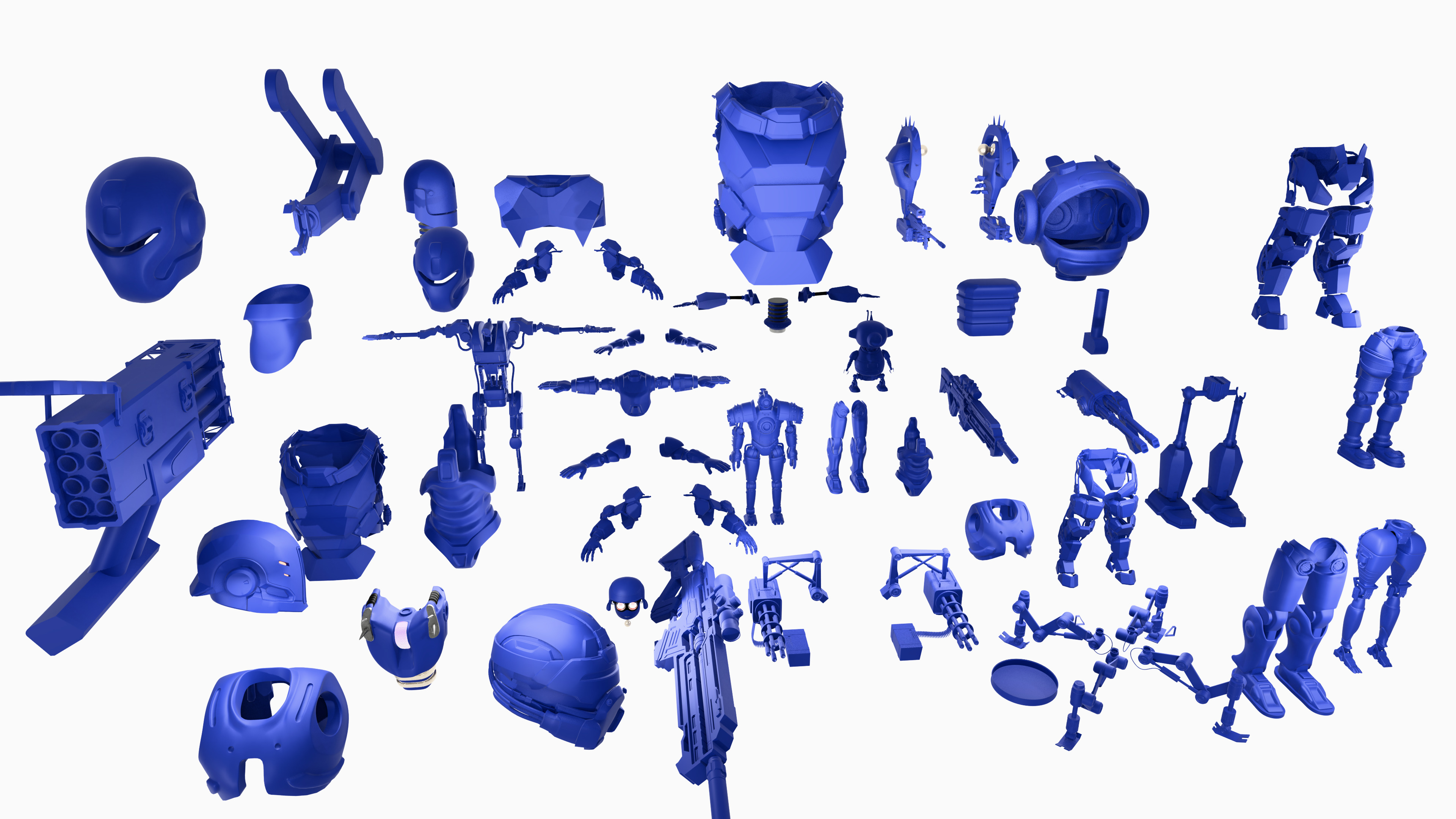 60 Robot Parts Kit - Build Your Own Sci-Fi Bot Low-poly 3D model_3