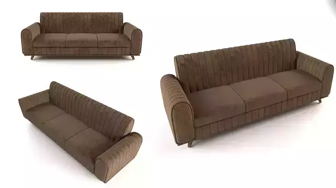 Modern brown velvet sofa with tufting plush cushions